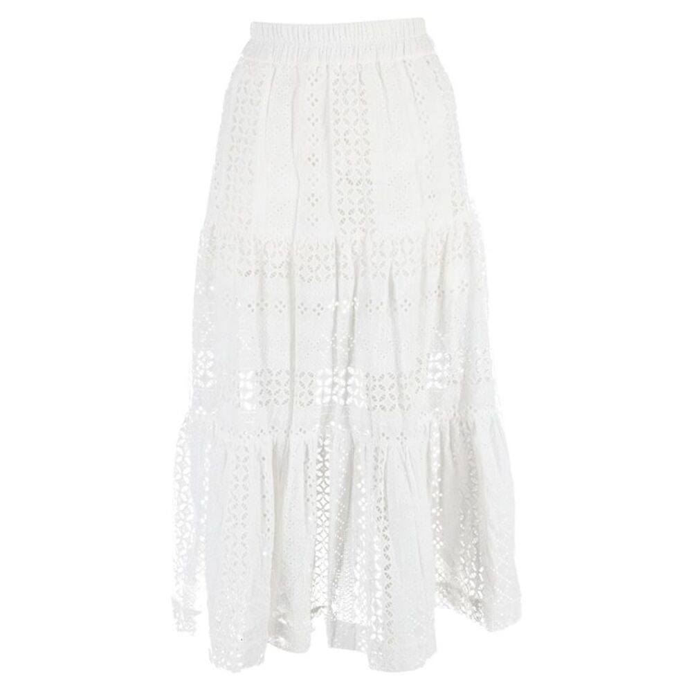 Vilshenko Eyelet Tiered Midi Skirt in White Cotton